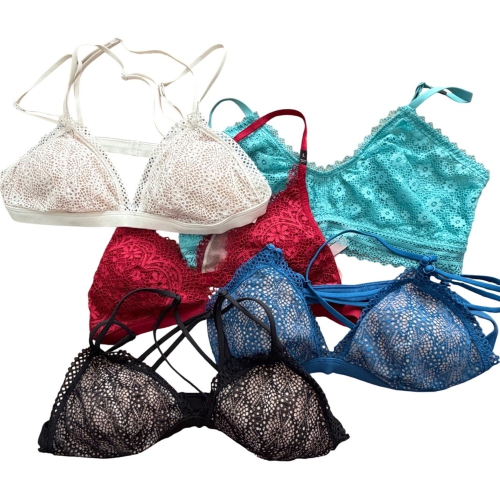 Victoria's Secret Lace Bralette Set of 5 Multi Color Strappy Wireless Sz‎ L
